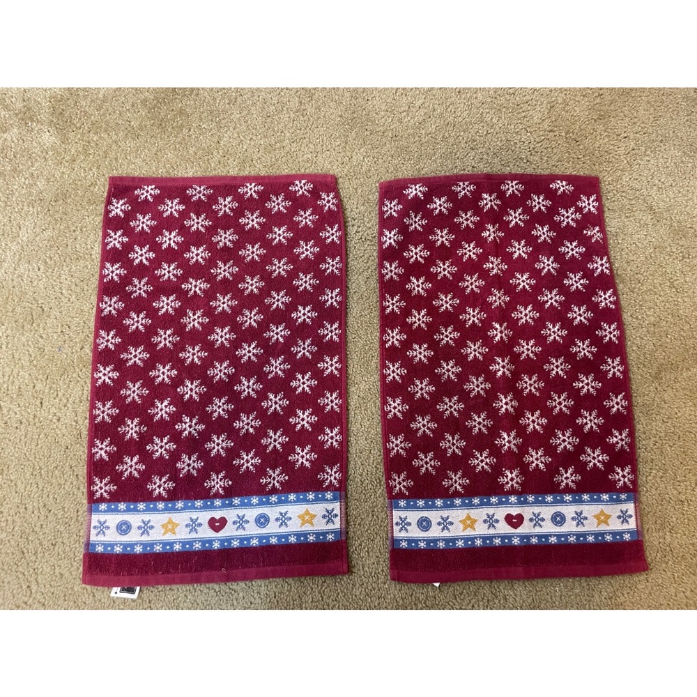 Kohl's Department Stores Holiday Snowflake Hand Towels Set of 2 Burgundy